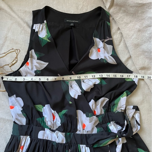 BANANA REPUBLIC Black Floral Midi Dress Spring Formal Dress - Picture 6 of 7